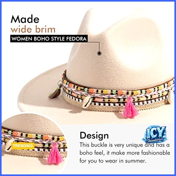 Wide Brim Felt Fedora Hat with Tassel, One Size Adjustable main image 5